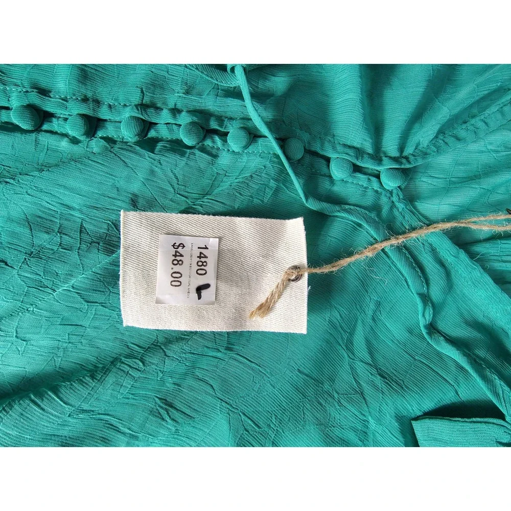 Easel Los Angeles Teal‎ Green Textured Chiffon Tiered Boho Mini Dress NWT Large